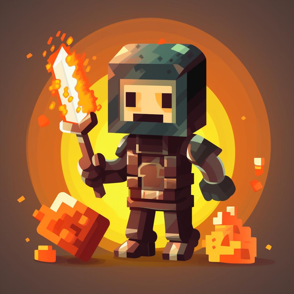 A Minecraft character holding a torch, pickaxe, and sword, with food and armor in their inventory.