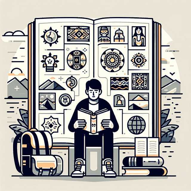 Traveler reading a book on South American customs