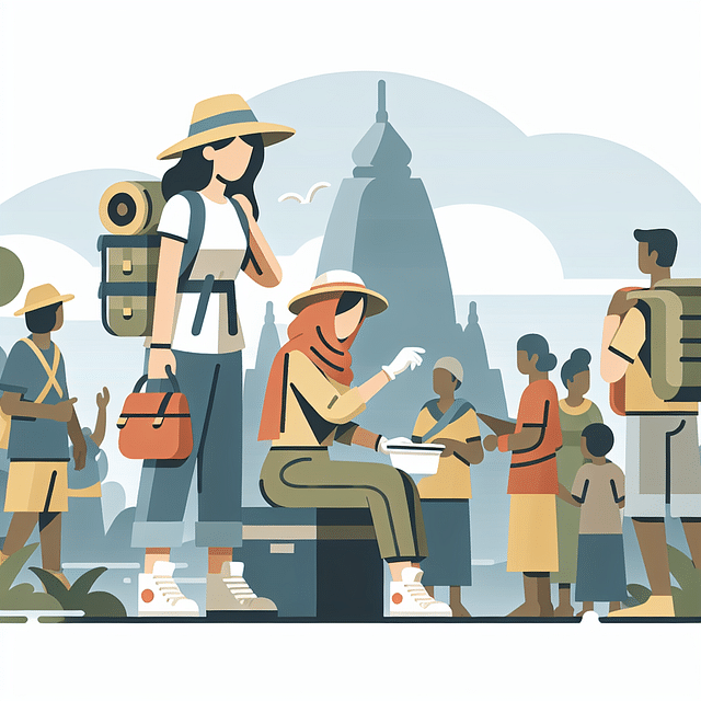 Solo female traveler volunteering with local community