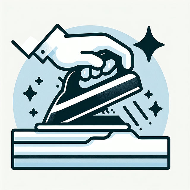 hand holding a travel steamer against a taut piece of clothing